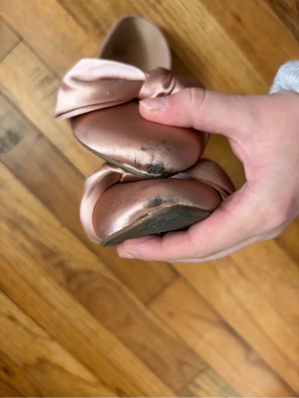 LC Lauren Conrad Rose Gold Satin Bow D'Orsay Pointed Flats